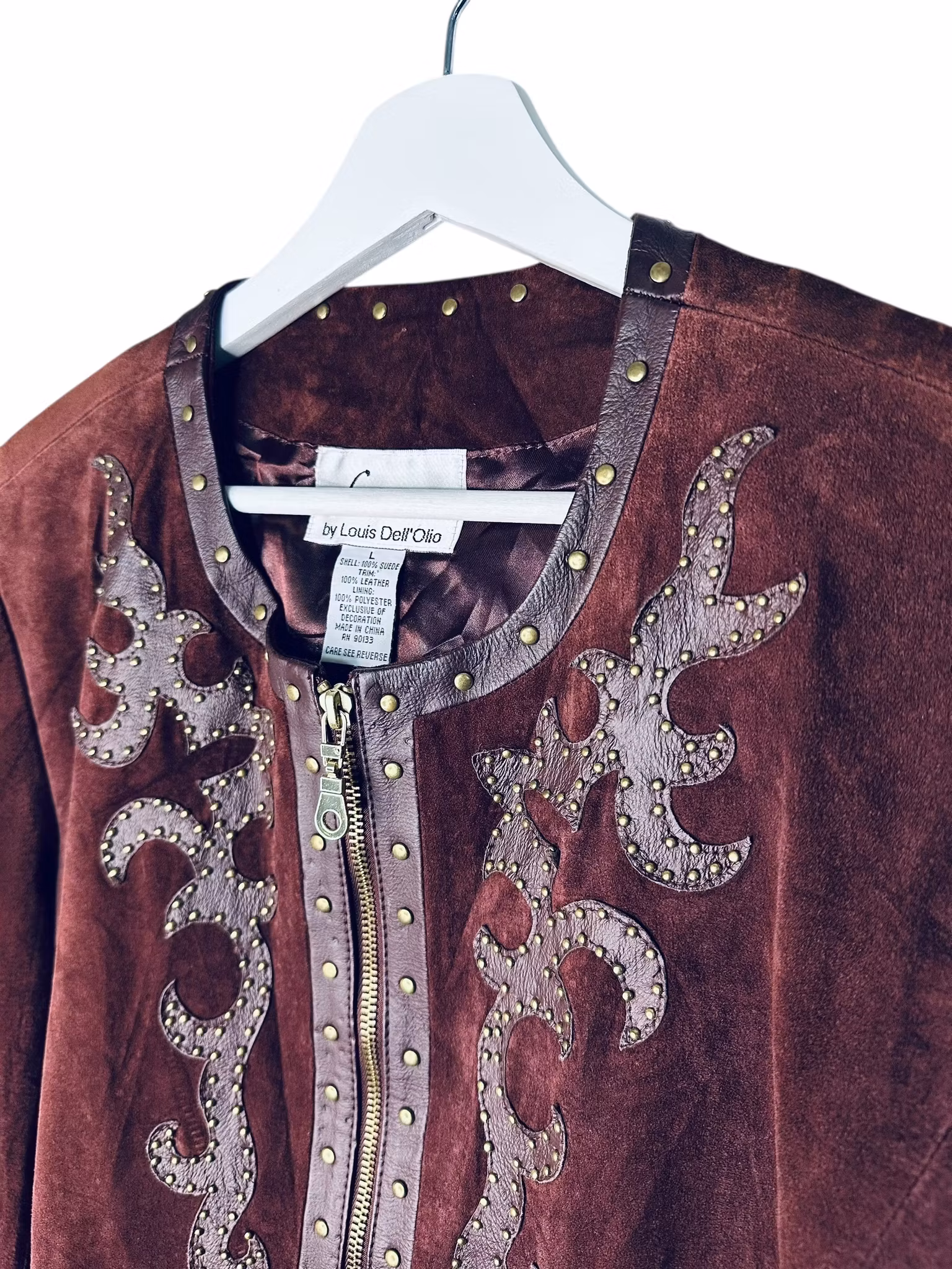 Vintage vinröd mockajacka med nitar