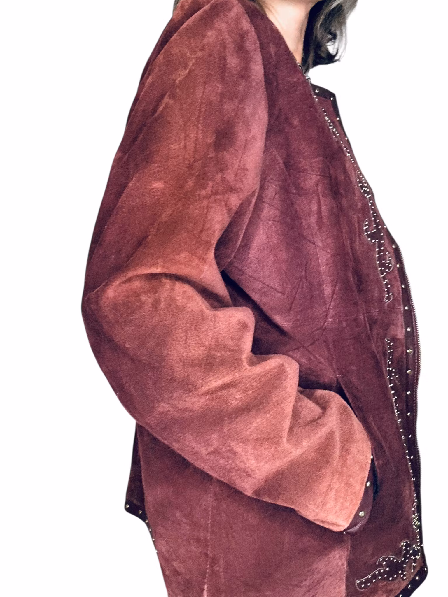 Vintage vinröd mockajacka med nitar