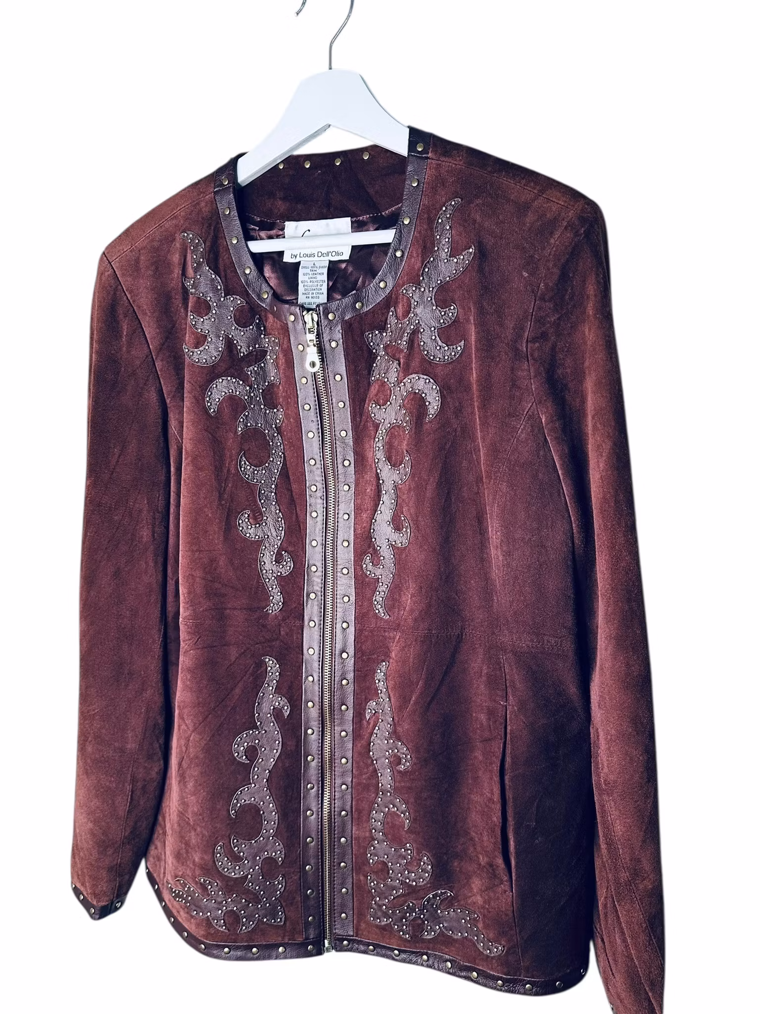 Vintage vinröd mockajacka med nitar