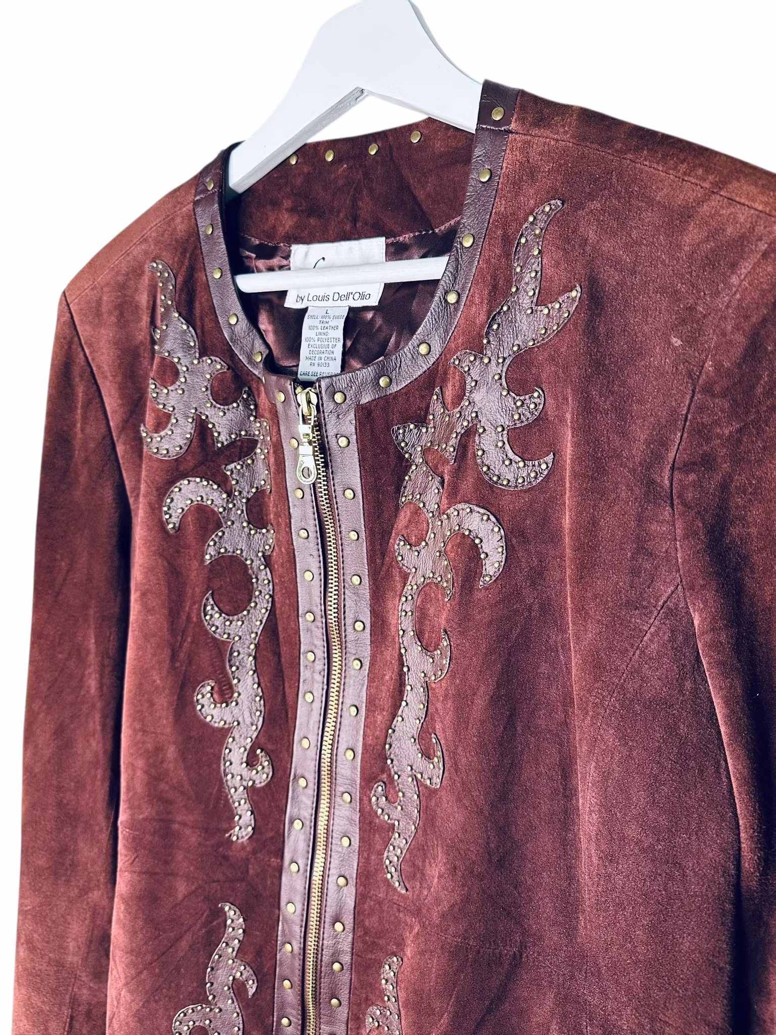 Vintage vinröd mockajacka med nitar