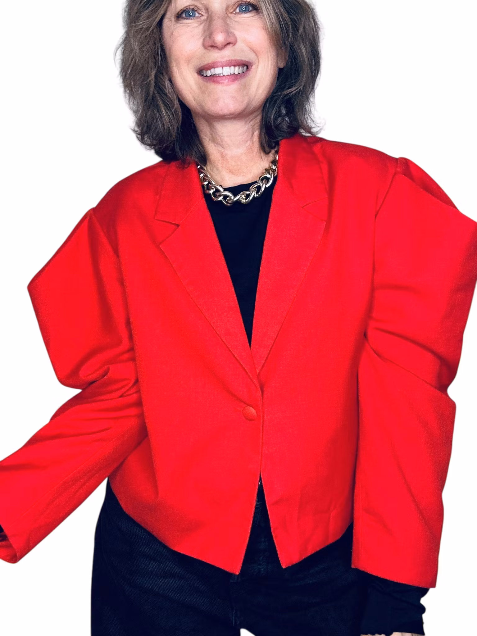 Röd kavaj med maxade axlar