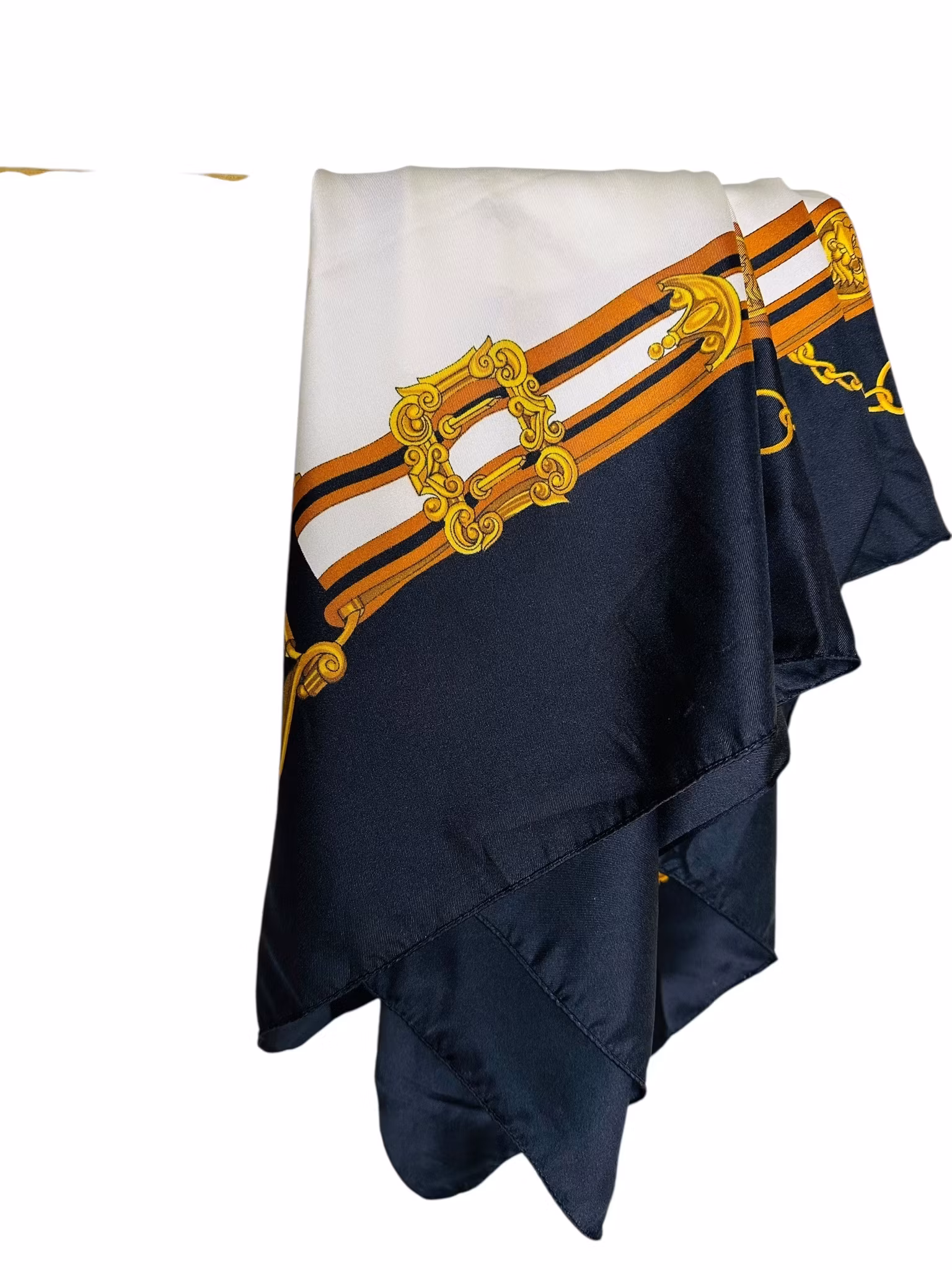 Vintage sidensjal i svartvitt med stigbyglar