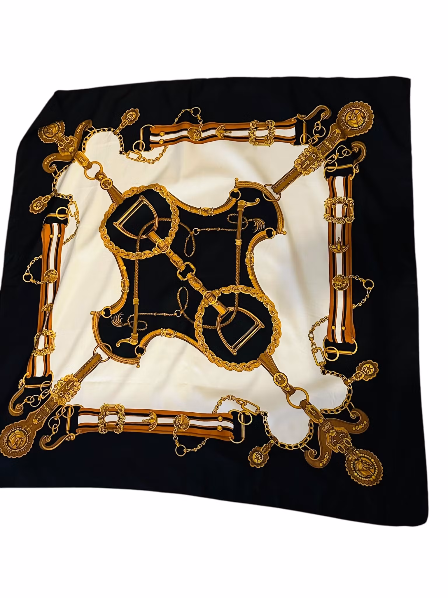 Vintage sidensjal i svartvitt med stigbyglar