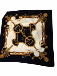 Vintage sidensjal i svartvitt med stigbyglar