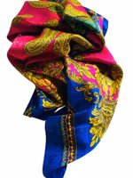 Vintage sidensjal i blått och rosa med fåglar