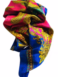 Vintage sidensjal i blått och rosa med fåglar