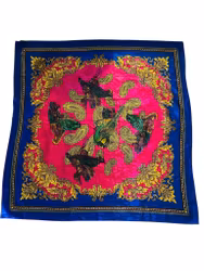 Vintage sidensjal i blått och rosa med fåglar