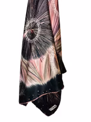 Vintage sidensjal i svart, vitt och rosa