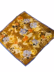 Vintage sidensjal med leopard och blommor