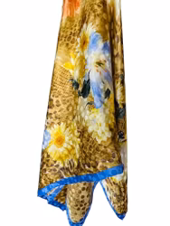 Vintage sidensjal med leopard och blommor