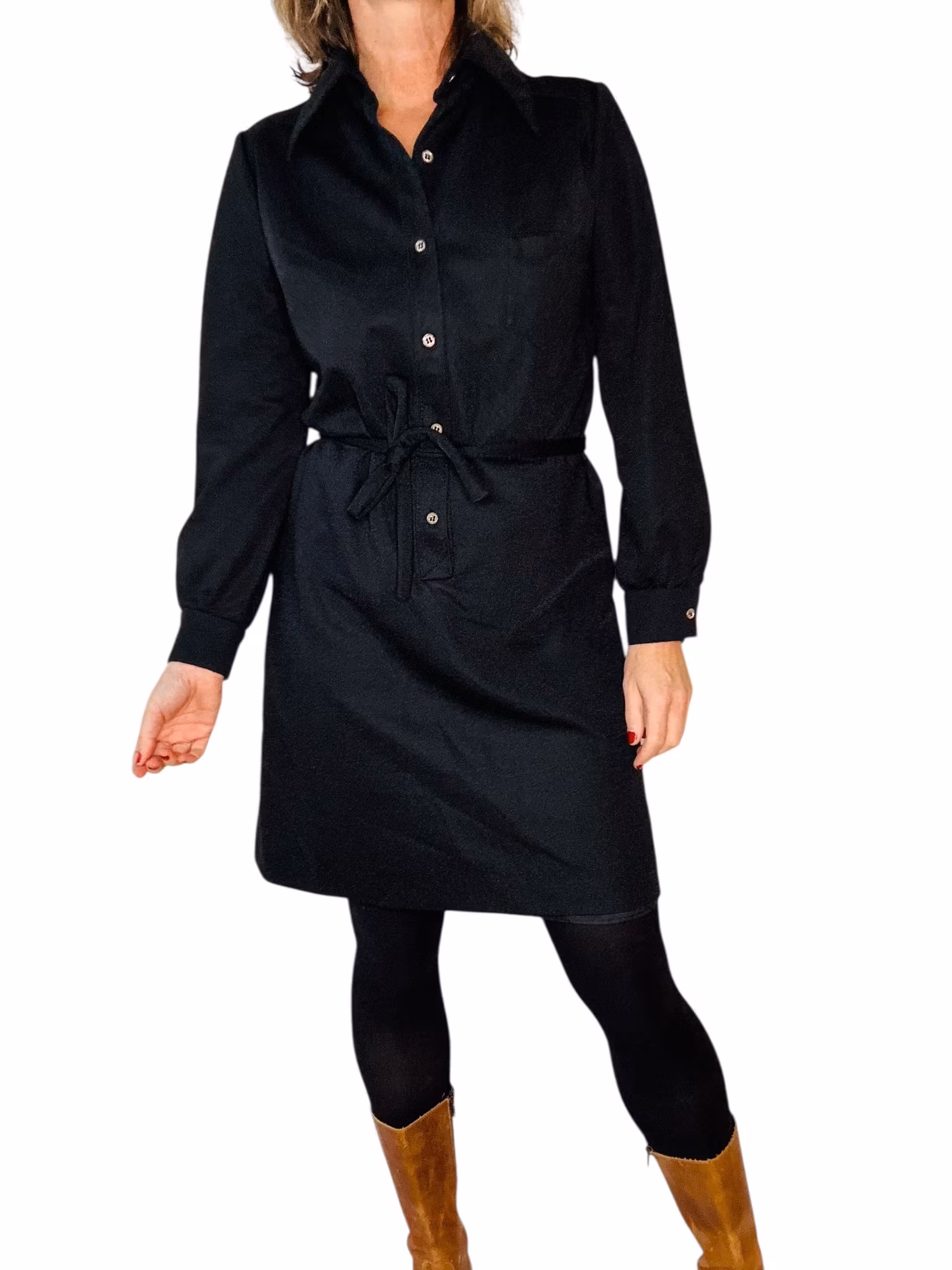 Vintage svart skjortklänning