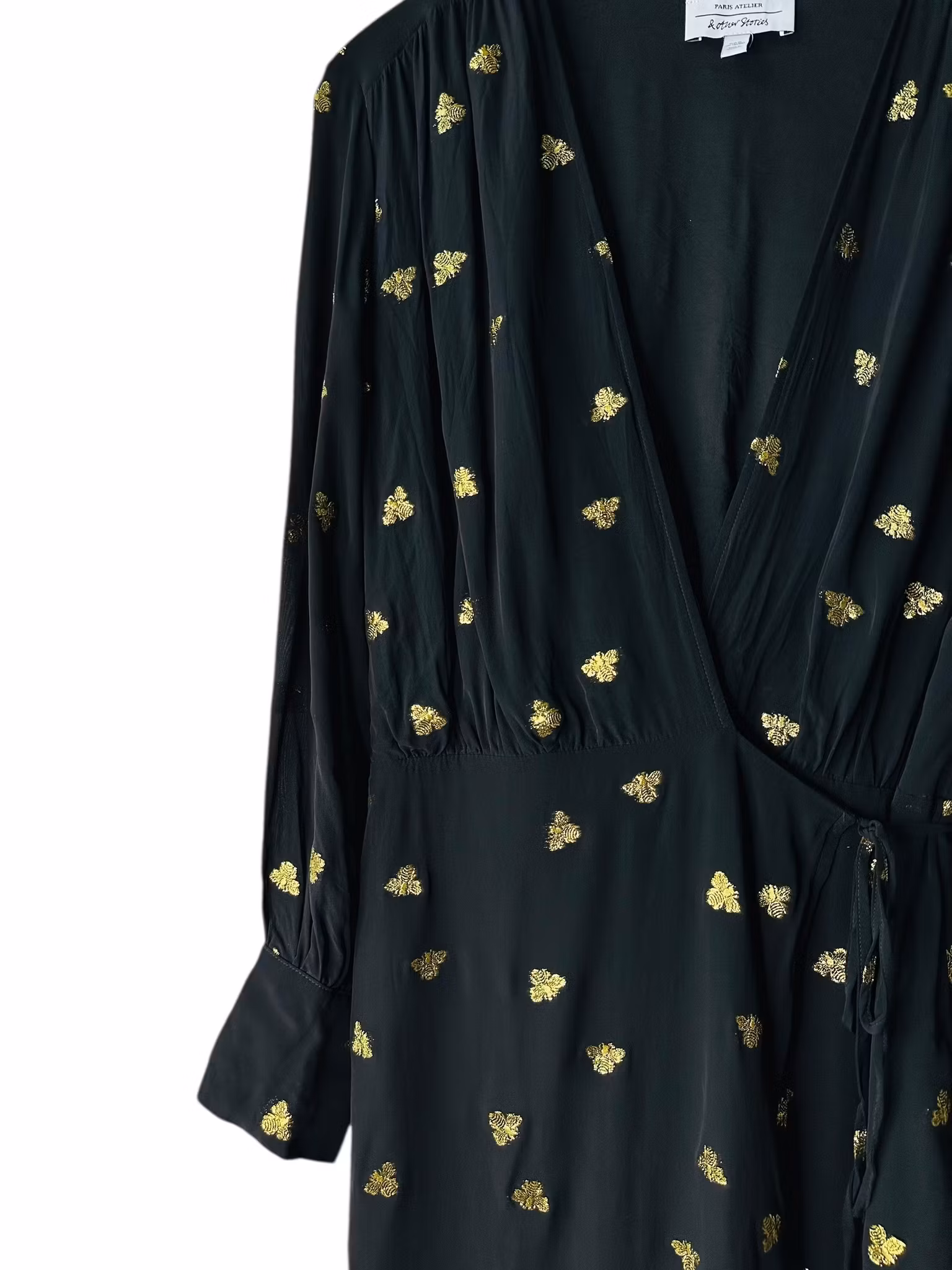 Omlottklänning med guldiga bin