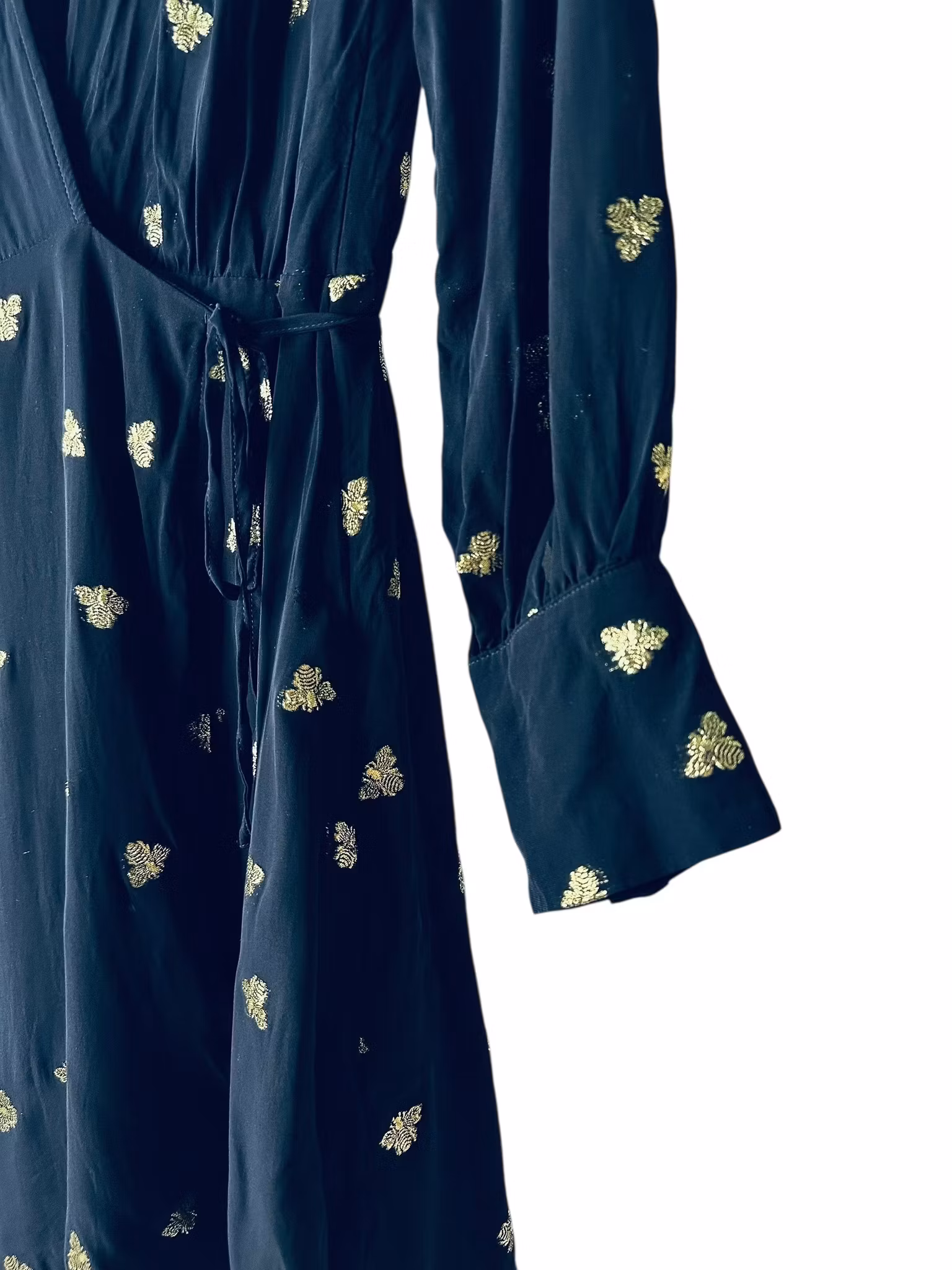 Omlottklänning med guldiga bin