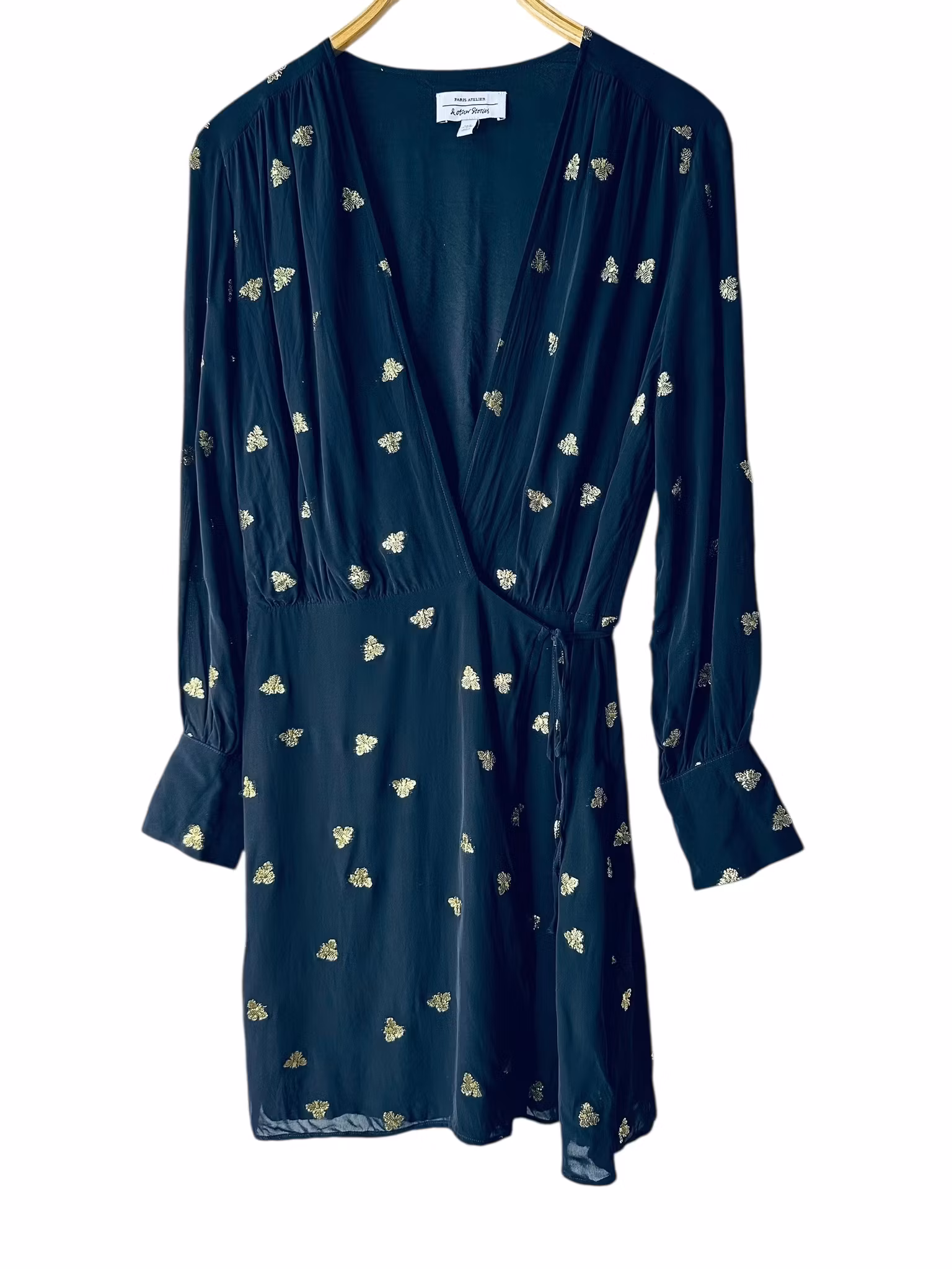 Omlottklänning med guldiga bin