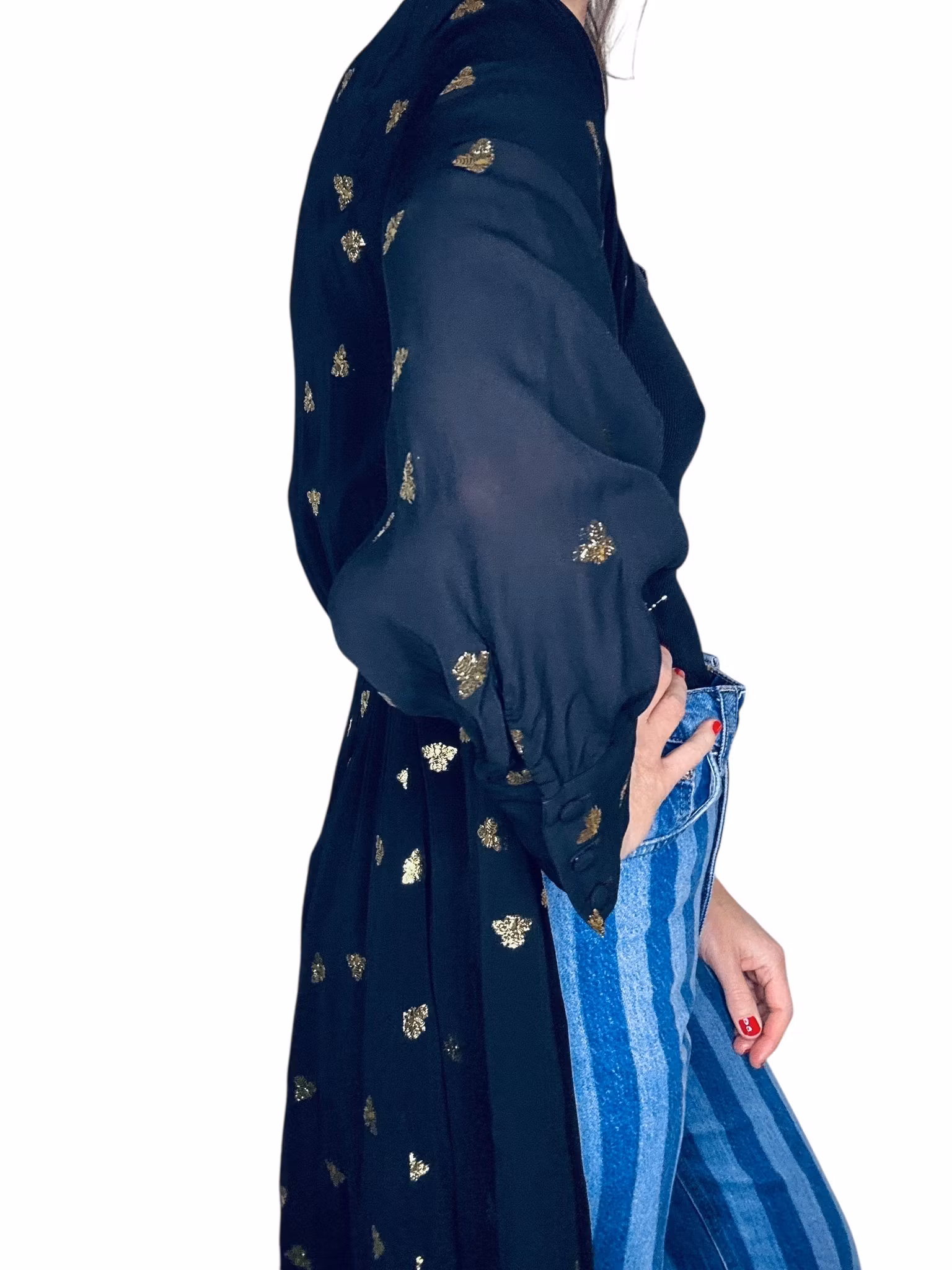 Omlottklänning med guldiga bin