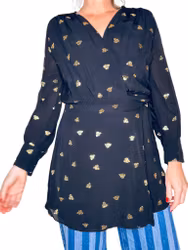 Omlottklänning med guldiga bin