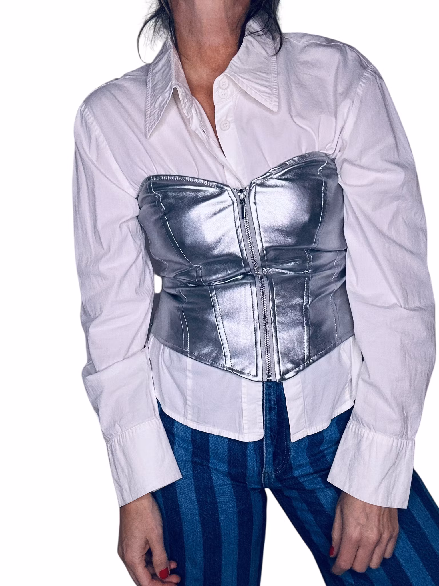 Silvrig topp i korsettmodell