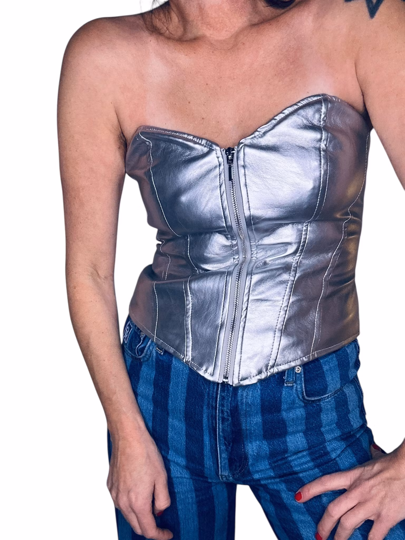 Silvrig topp i korsettmodell