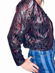 Zebrarandig bolero i silver och vinrött