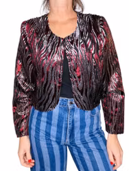 Zebrarandig bolero i silver och vinrött