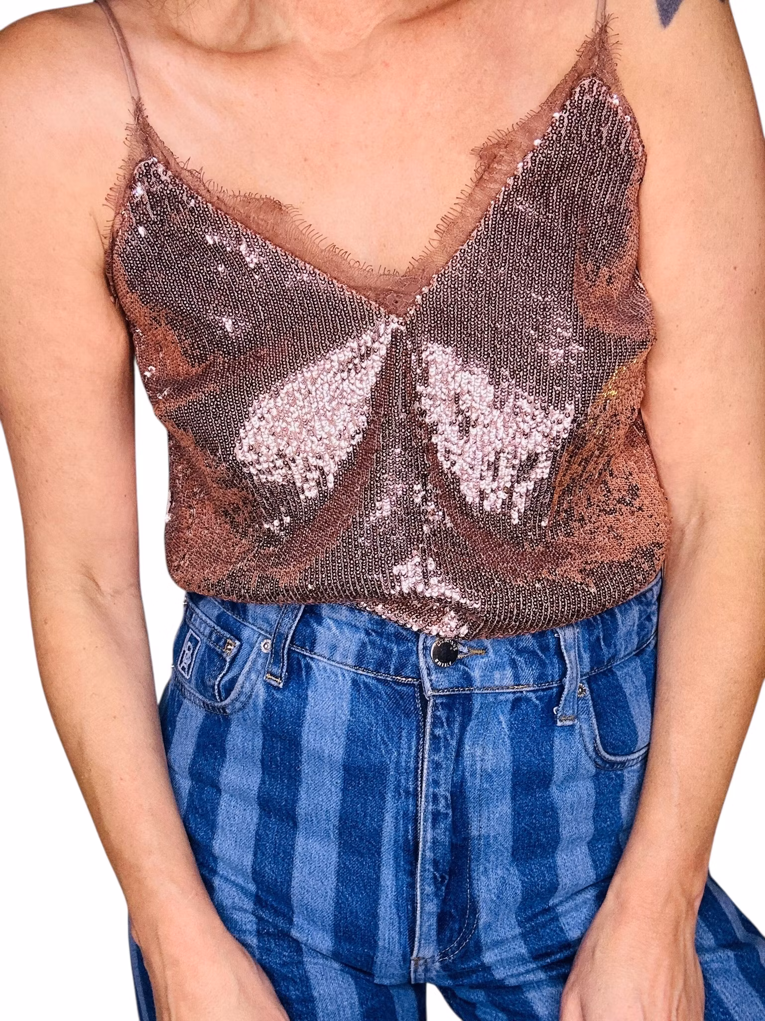 Bronsfärgat paljettlinne