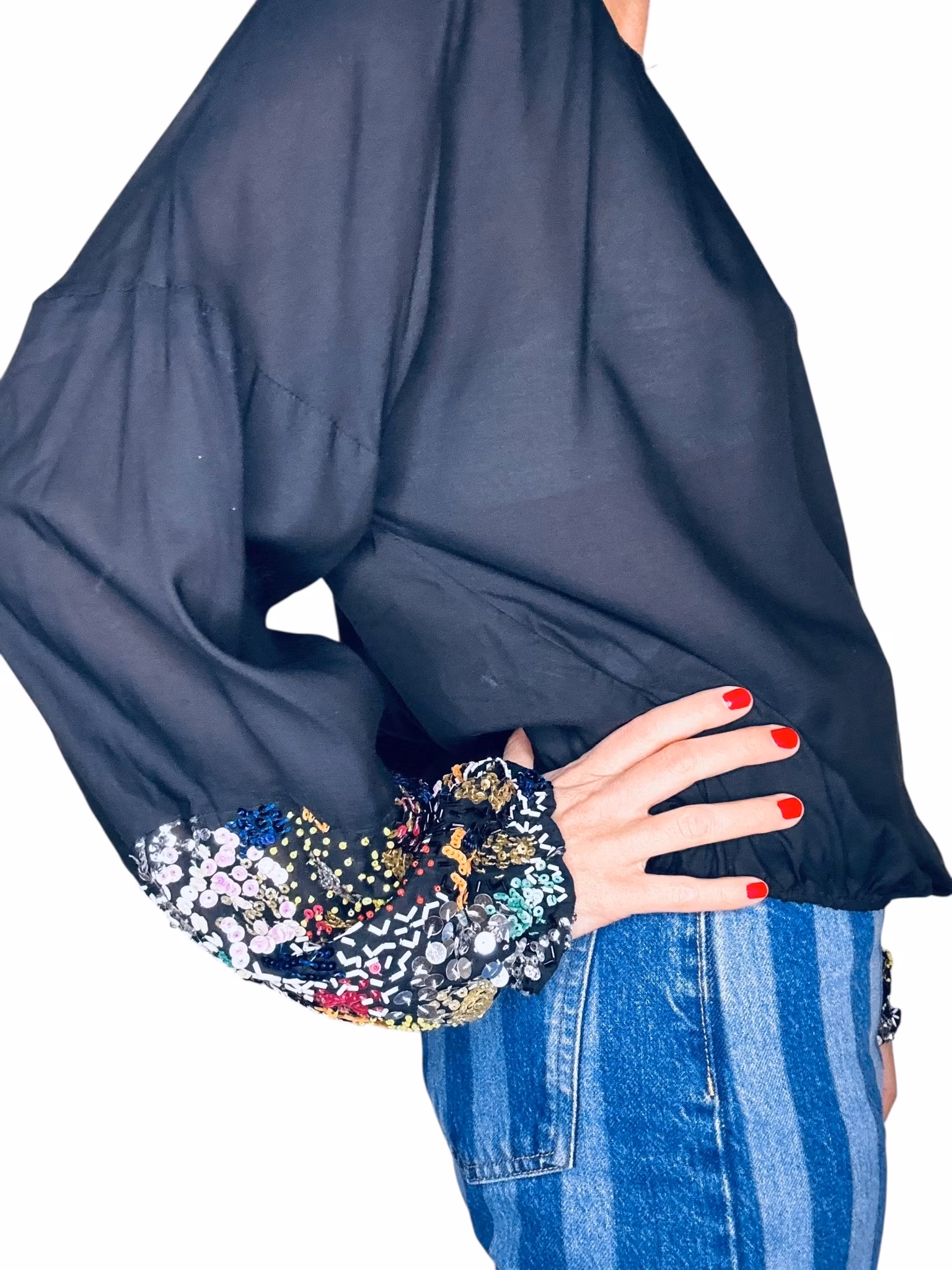 Rodebjer topp med paljettärmar