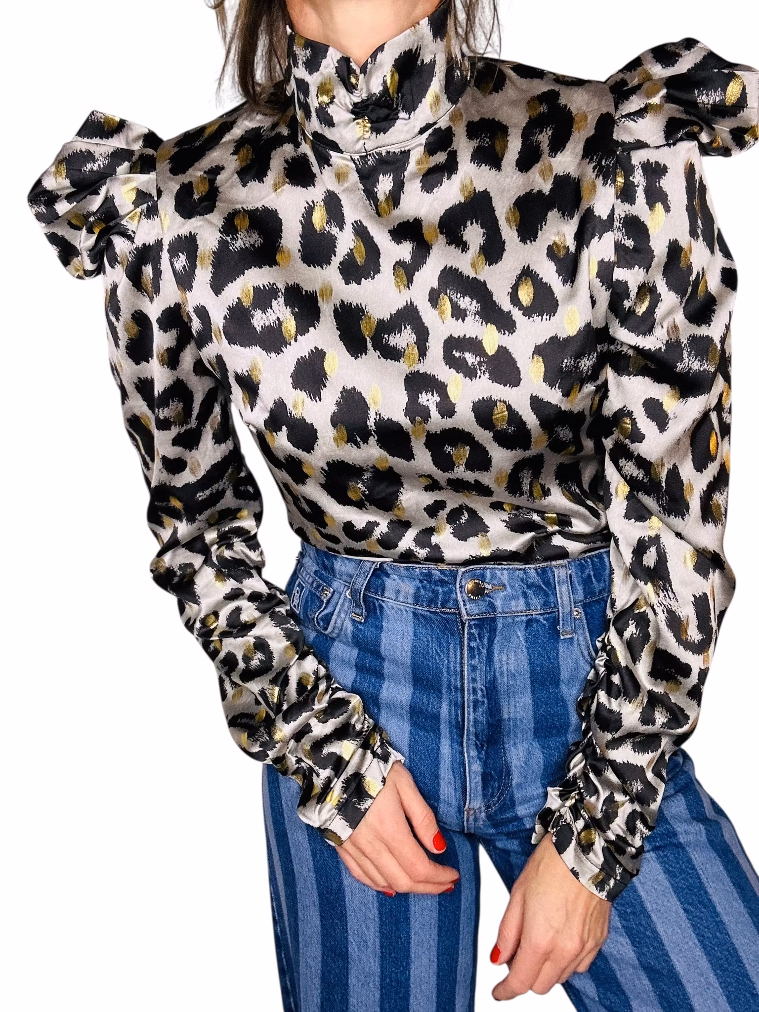 Leopardmönstrad topp med puffärm