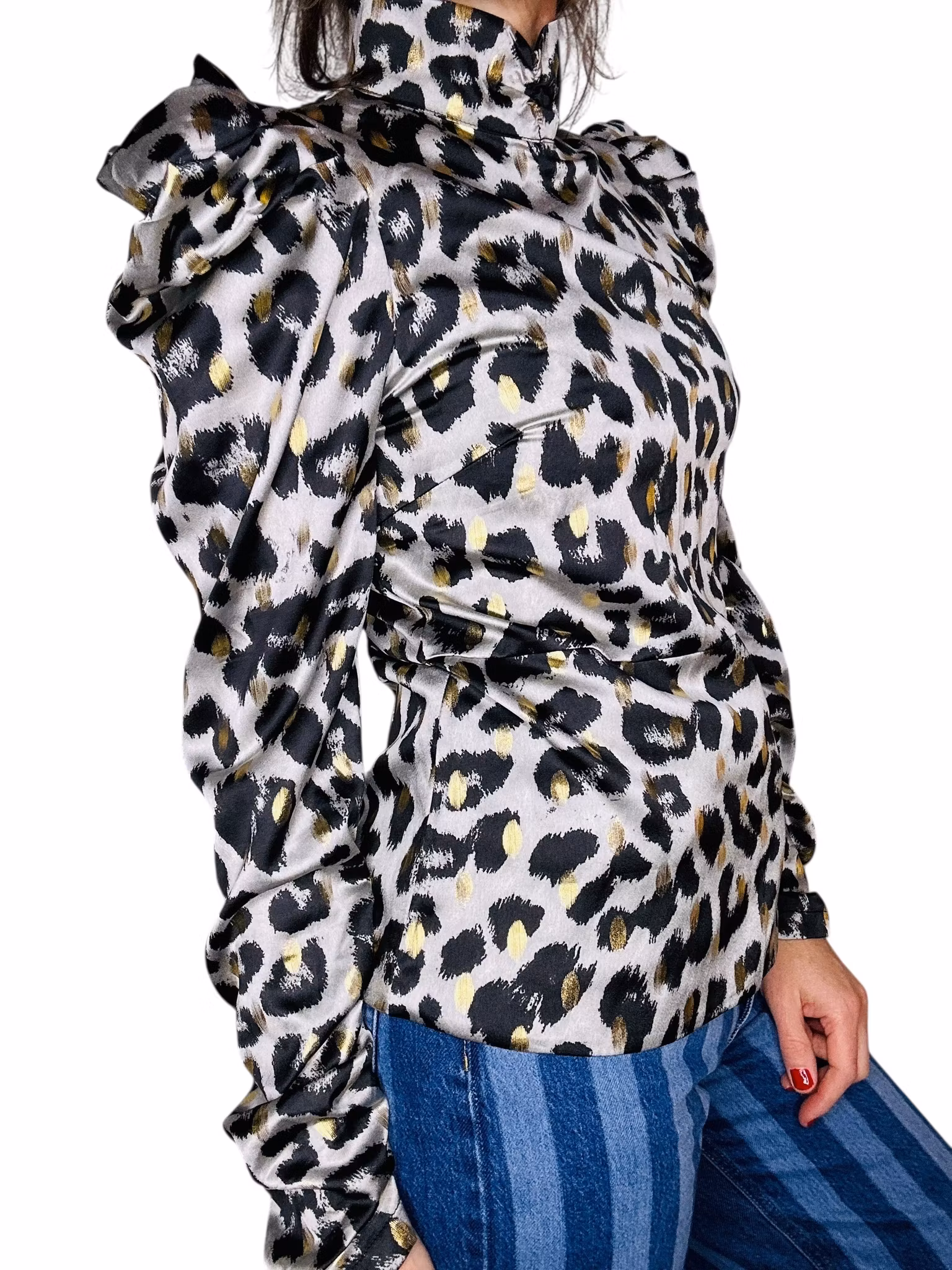 Leopardmönstrad topp med puffärm