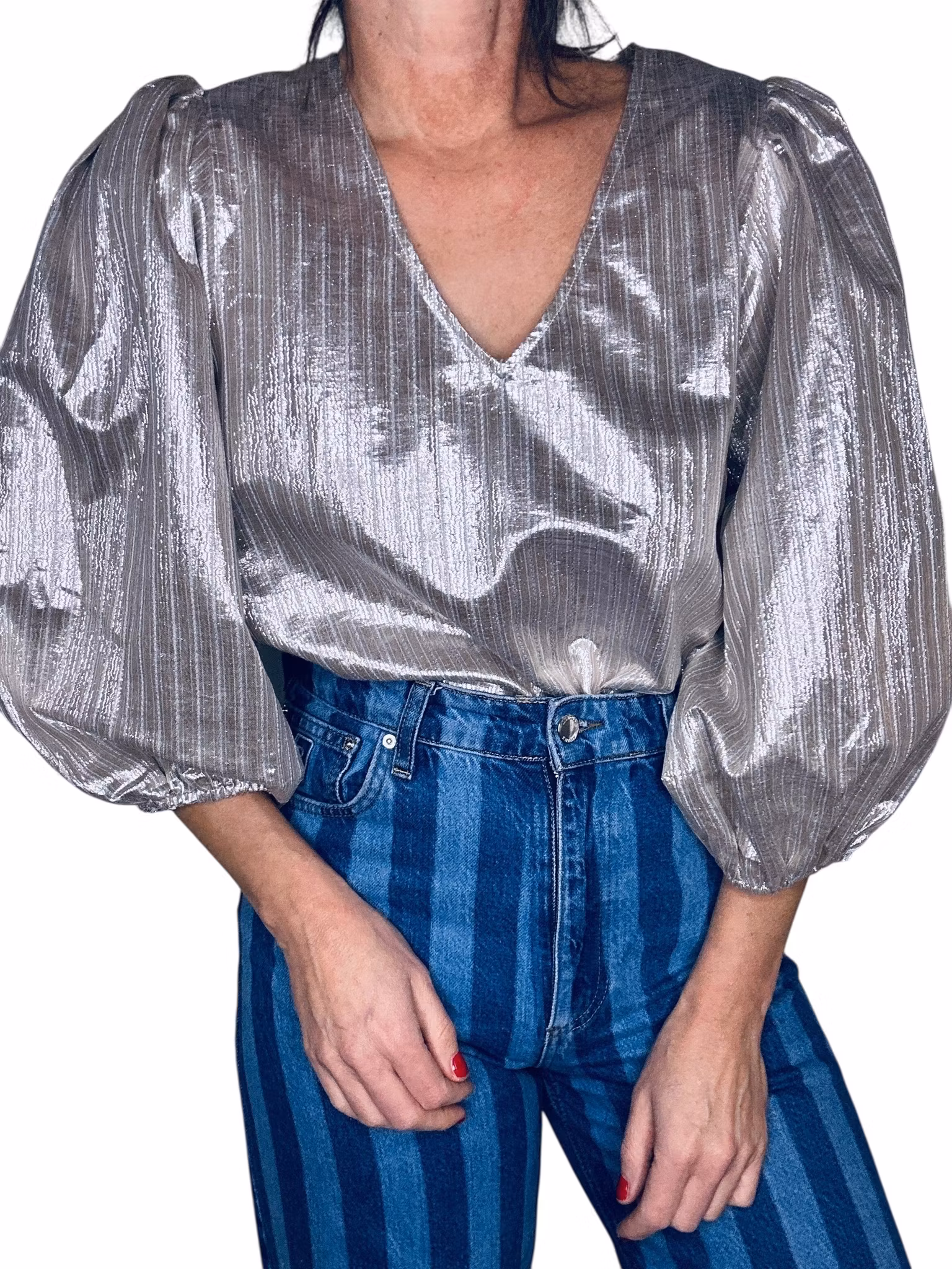 Silverfärgad topp med stora ärmar