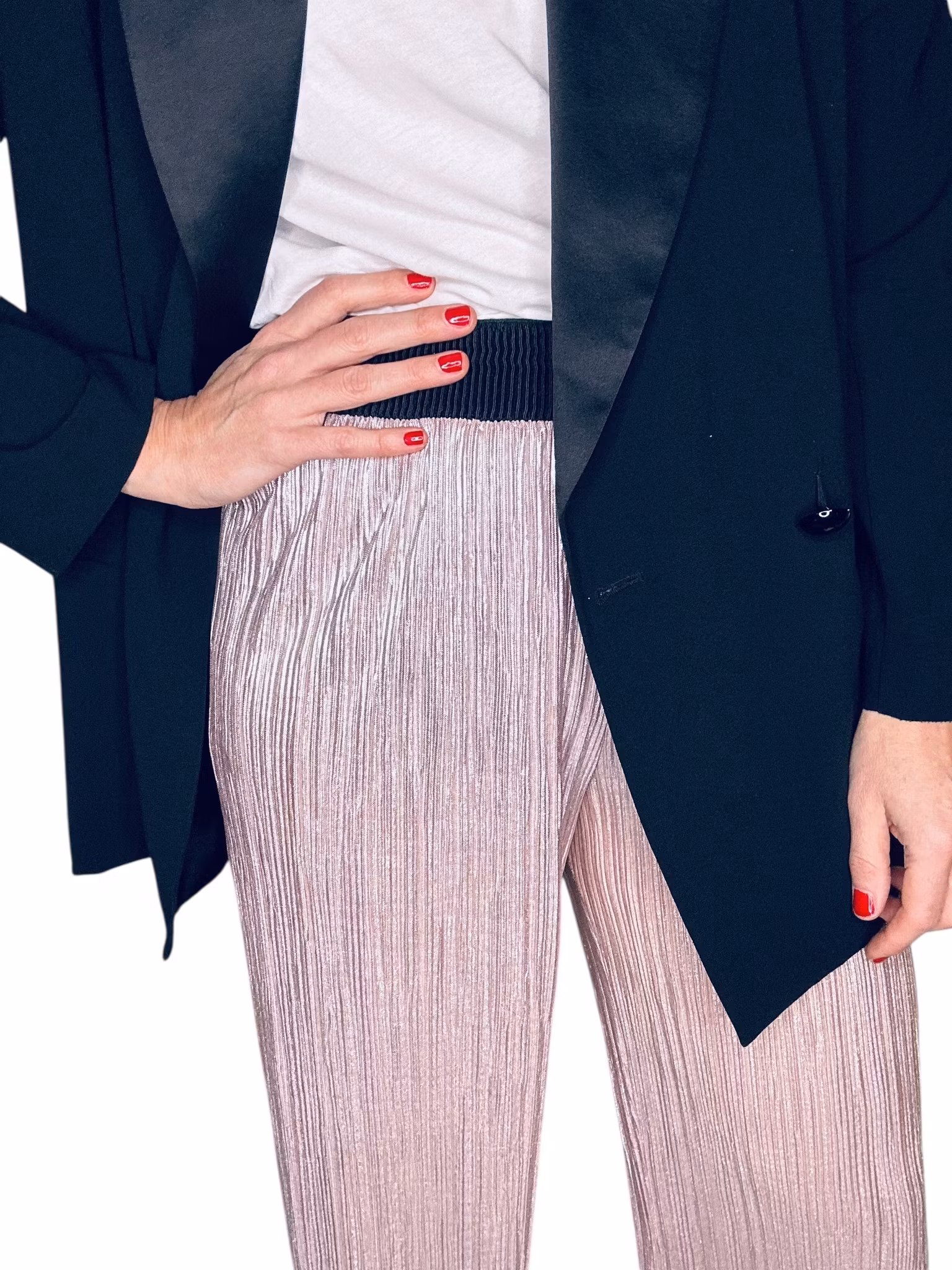 Plisserade silverrosa byxor