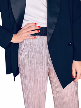 Plisserade silverrosa byxor