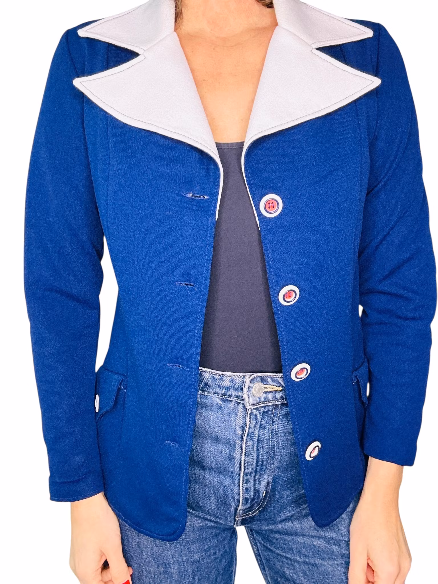 Vintage blå kavaj med vita slag