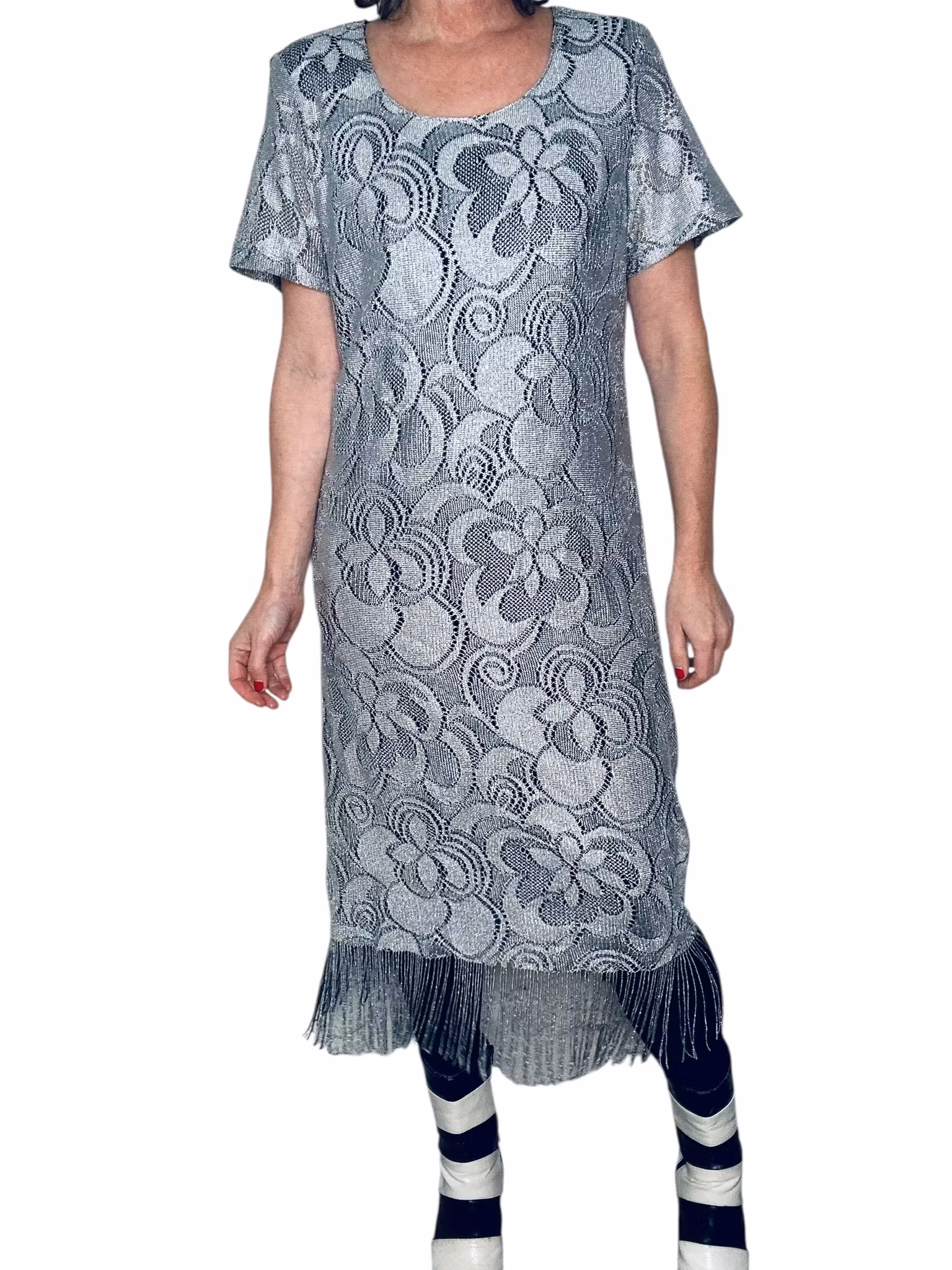 Vintage virkad klänning i silver