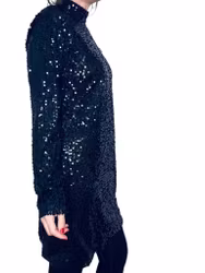 Svart paljettklänning med lång ärm