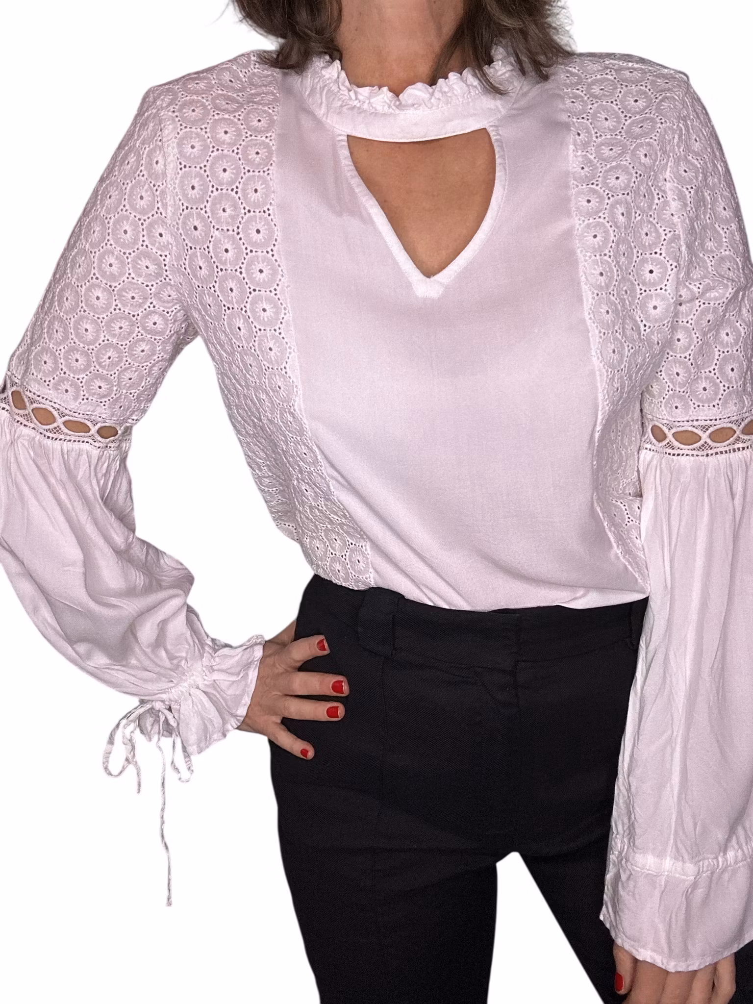 Bohemisk vit topp med stora ärmar