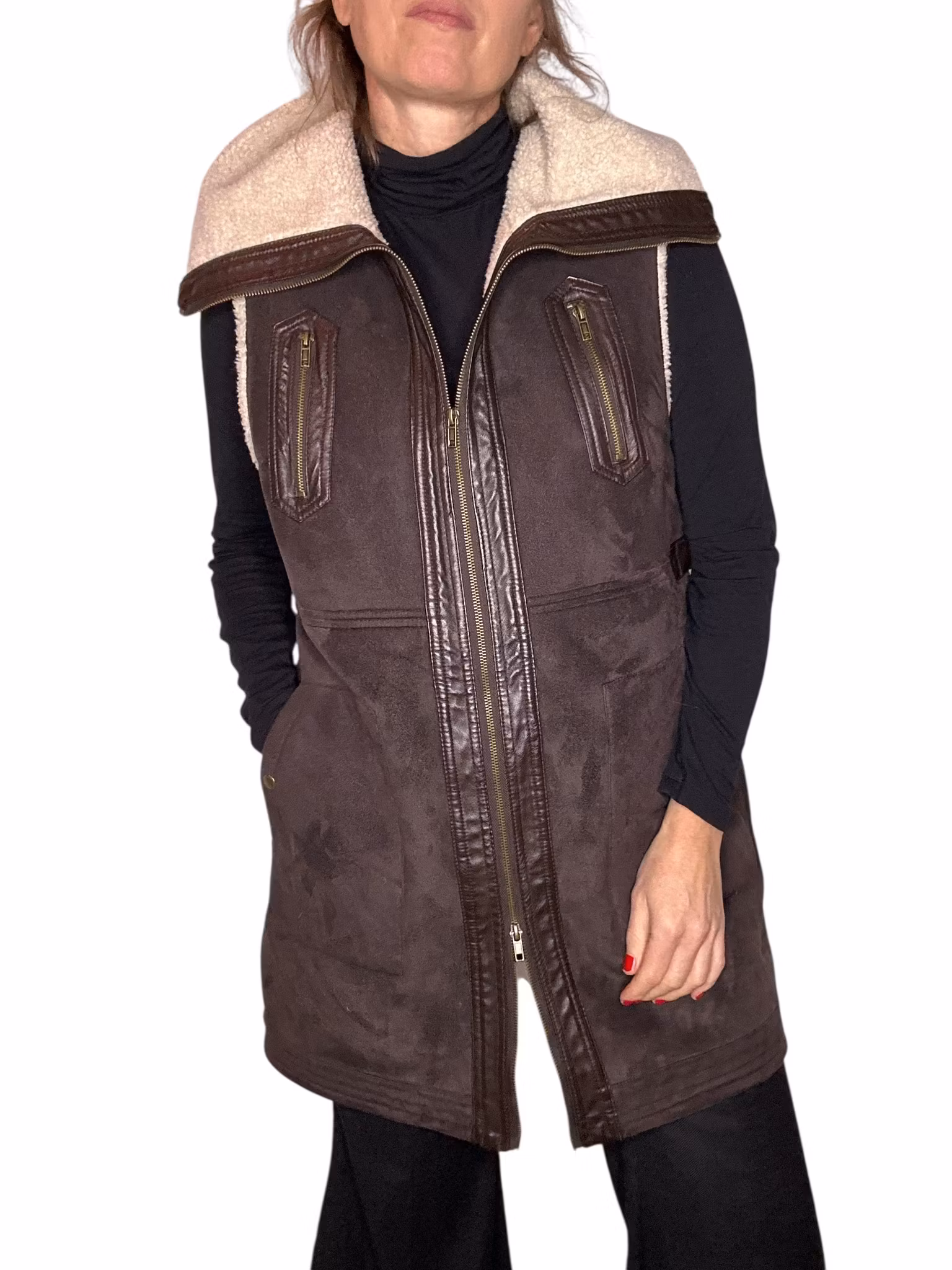 Lång brun väst i fuskläder