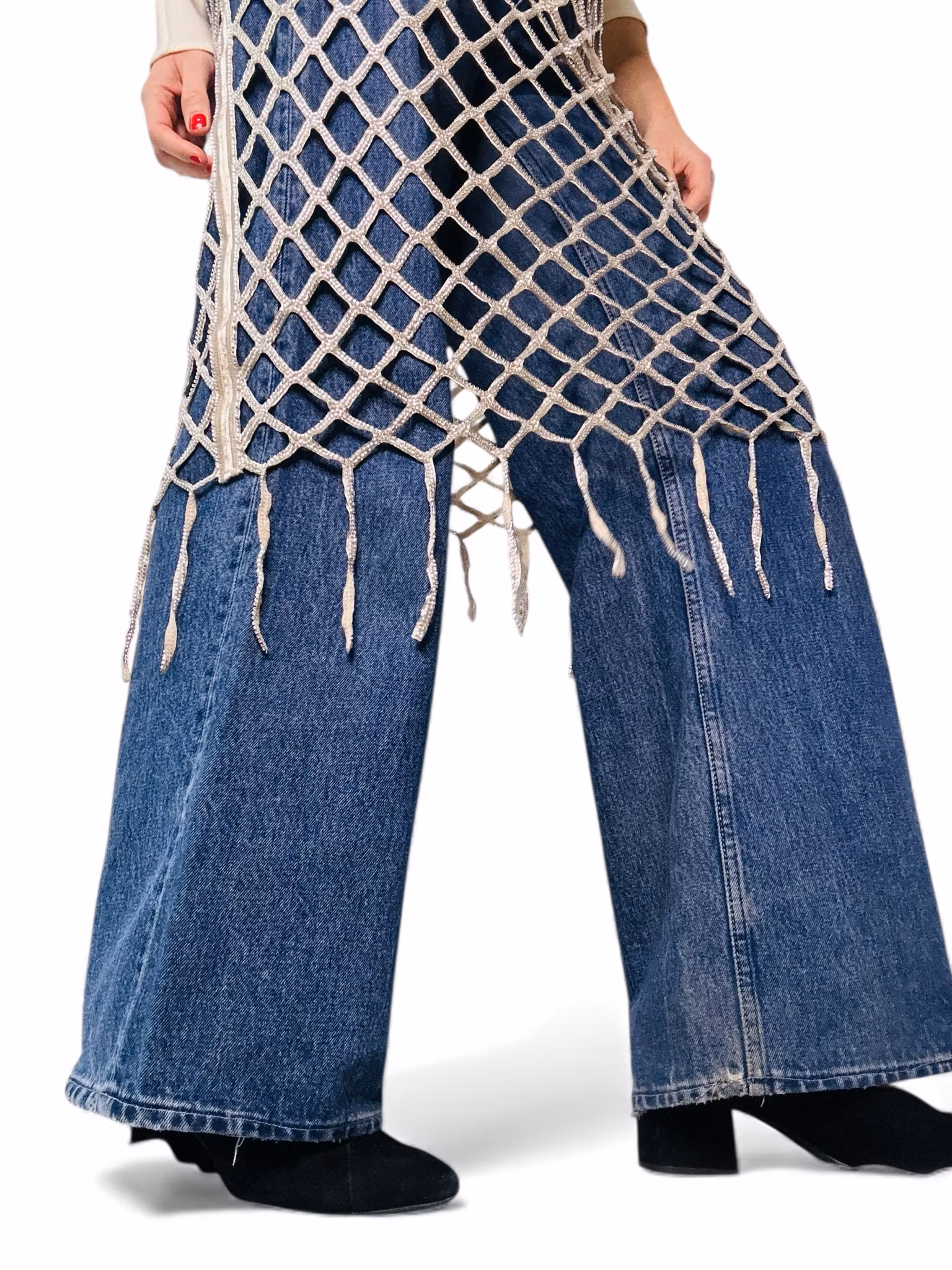 Glittrig nätkjol med fransar