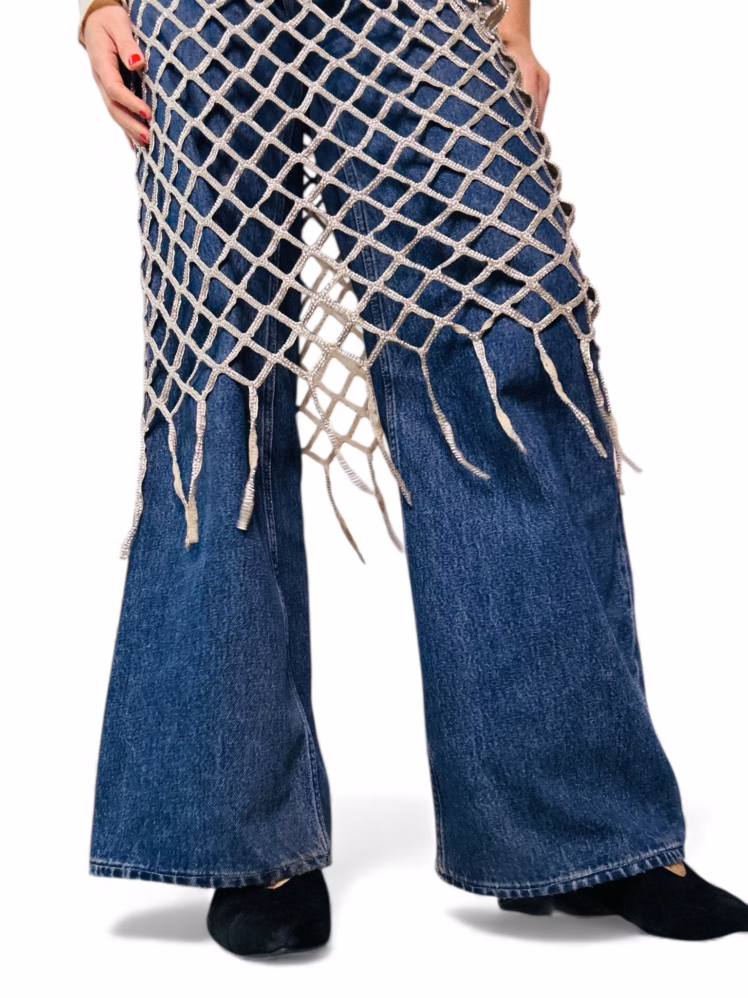 Glittrig nätkjol med fransar