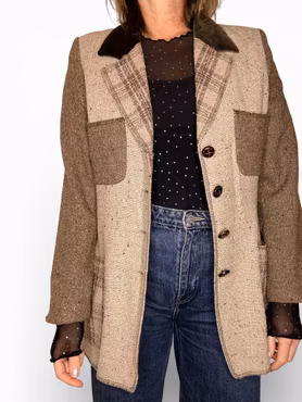 Vintage kavaj i beige och brunt