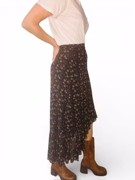 GANNI svart omlottkjol med blommor