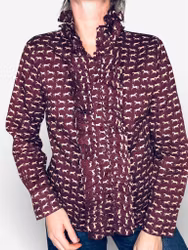 Vinröd blus med hästprint