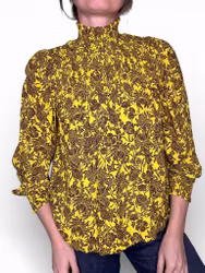 RODEBJER gul- och vinrödmönstrad blus