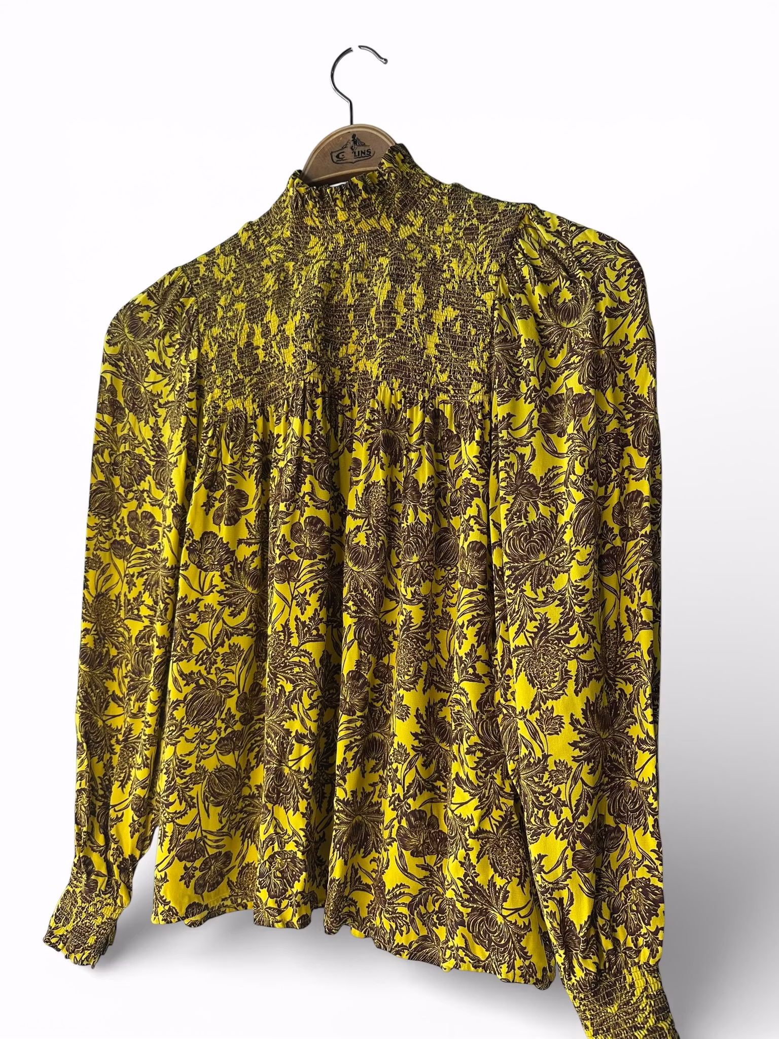 RODEBJER gul- och vinrödmönstrad blus