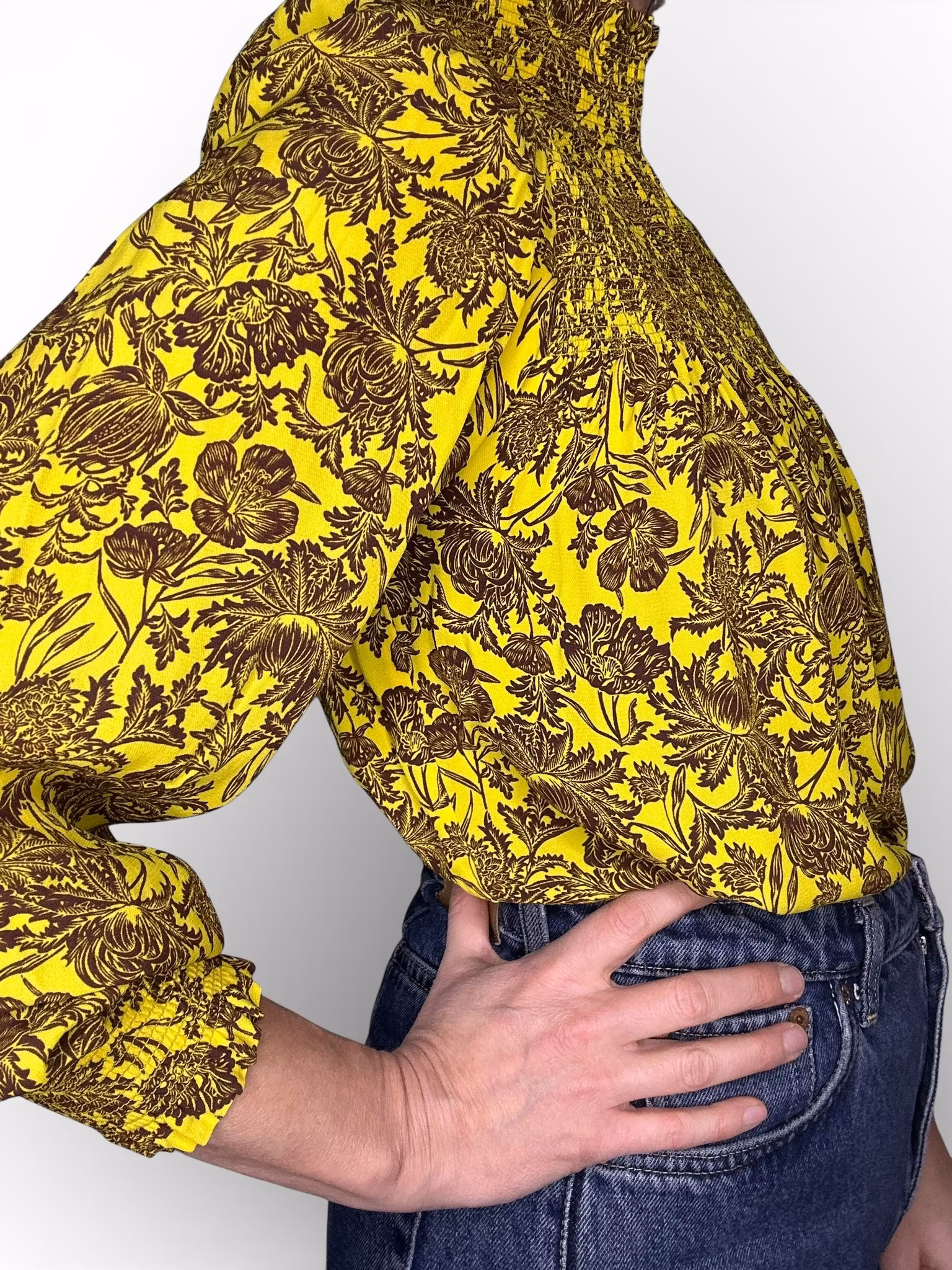 RODEBJER gul- och vinrödmönstrad blus