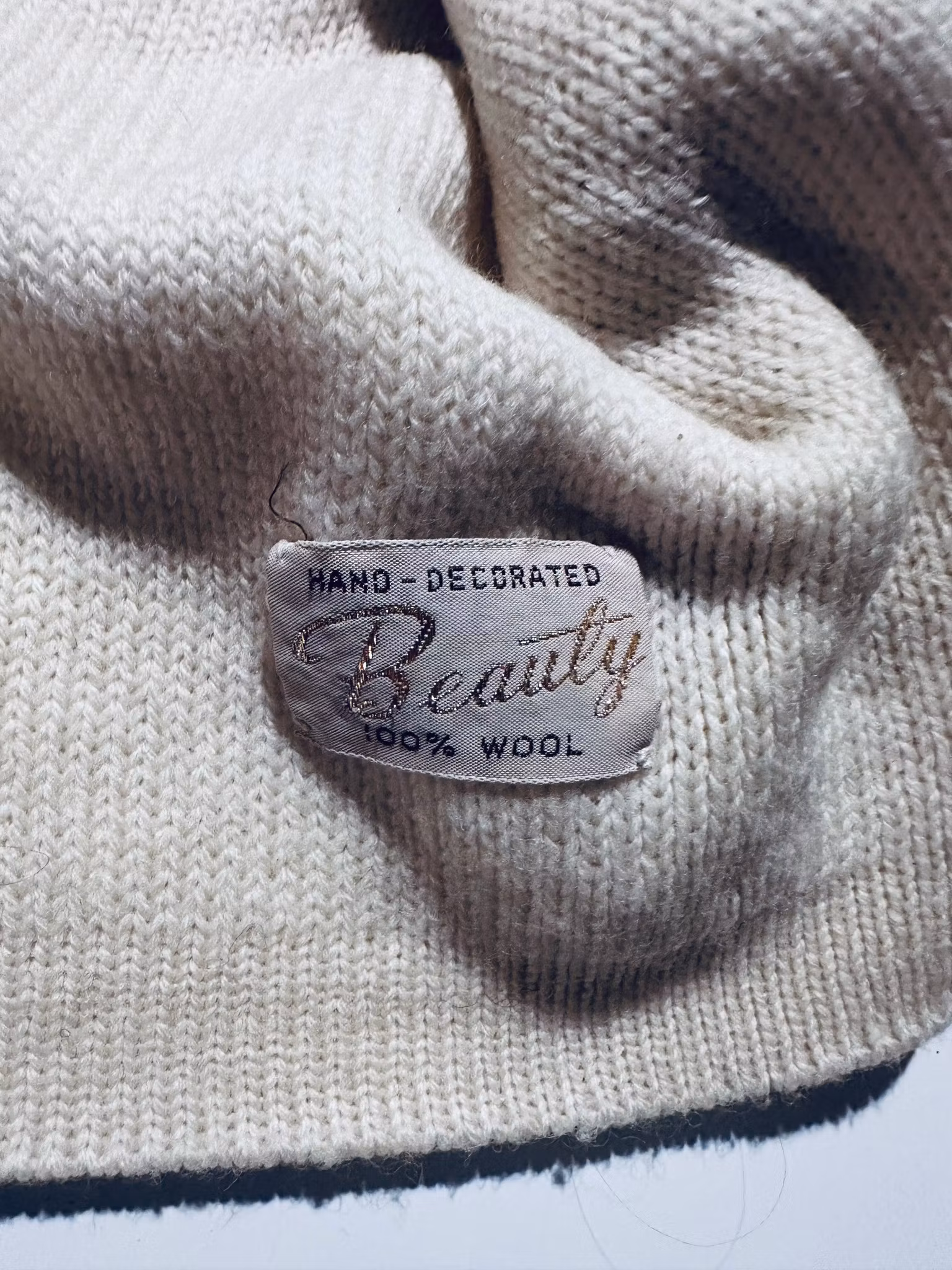 Vintage pärlad balaklava i 100% ull