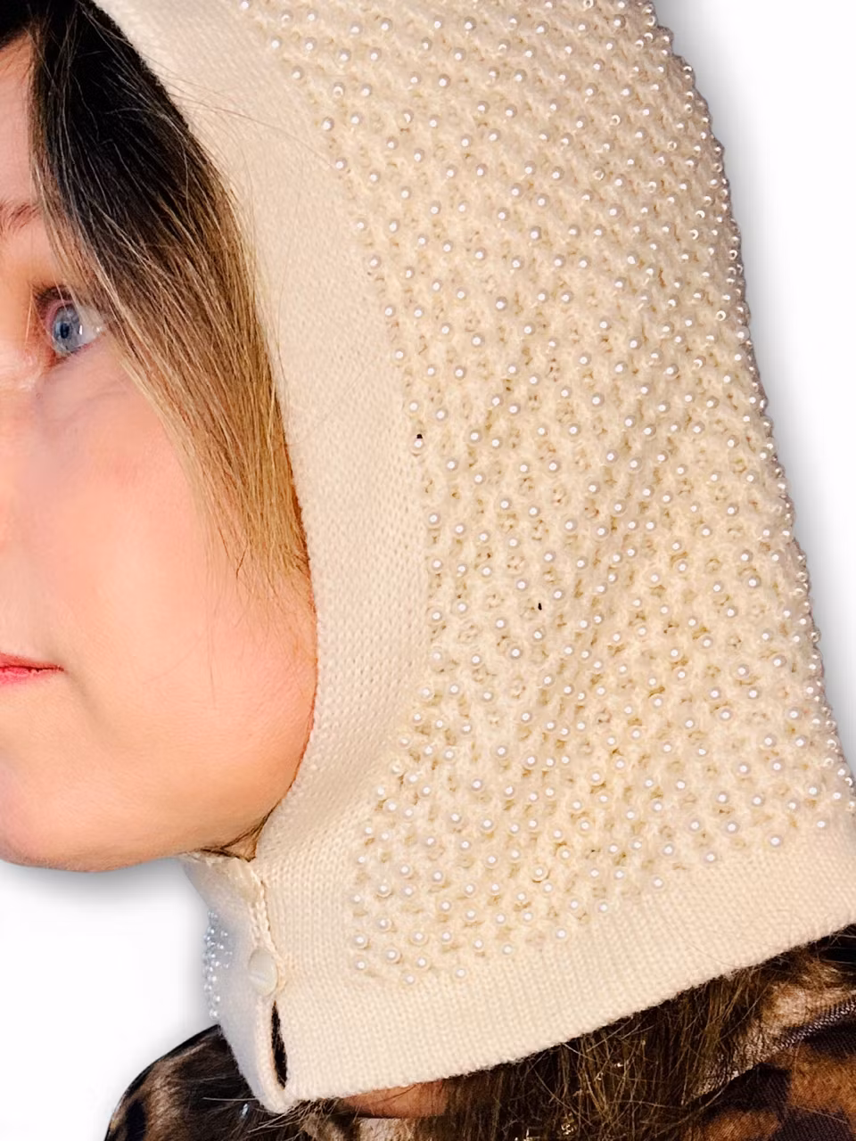 Vintage pärlad balaklava i 100% ull