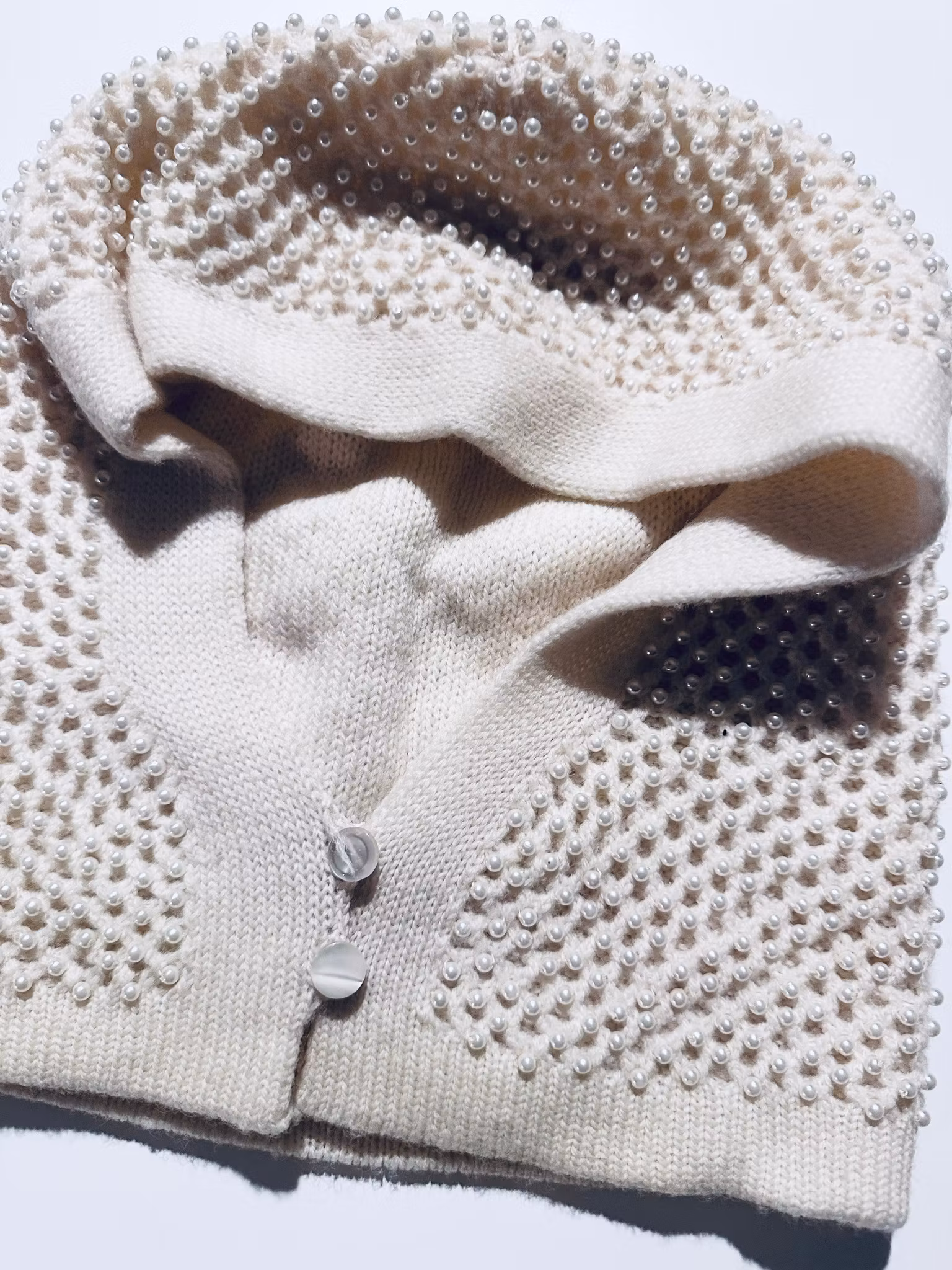 Vintage pärlad balaklava i 100% ull