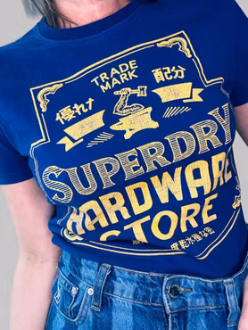 SUPERDRY tisha blå med gul text