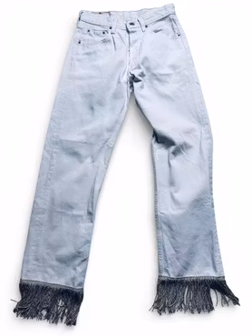 Remake: LEVI'S 501 vita vintage 28" med guldfransar
