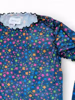 Meshtröja: blå med blommor